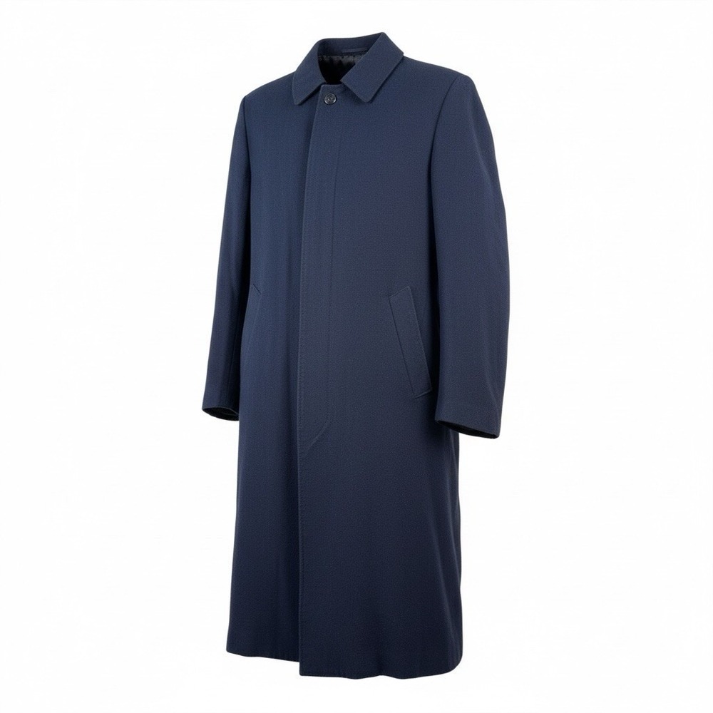 Navy Blue Wool Trench Overcoat Classic‎ Preppy Capsule Size 50 Vintage Turkish